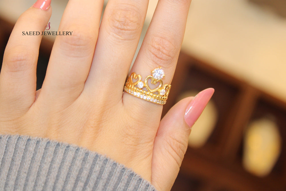18K Crown Wedding Ring Made of 18K Yellow Gold by Saeed Jewelry-ذبلة-محبس-4