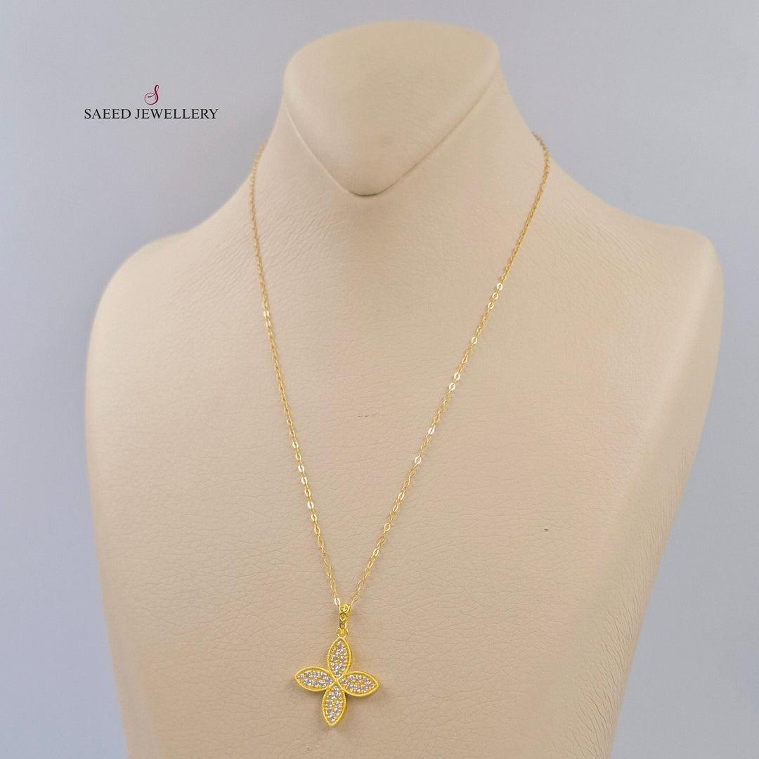 18K عقد وردة مرصع-مجوهرات الشيخ سعيد-Saeed Jewelry 