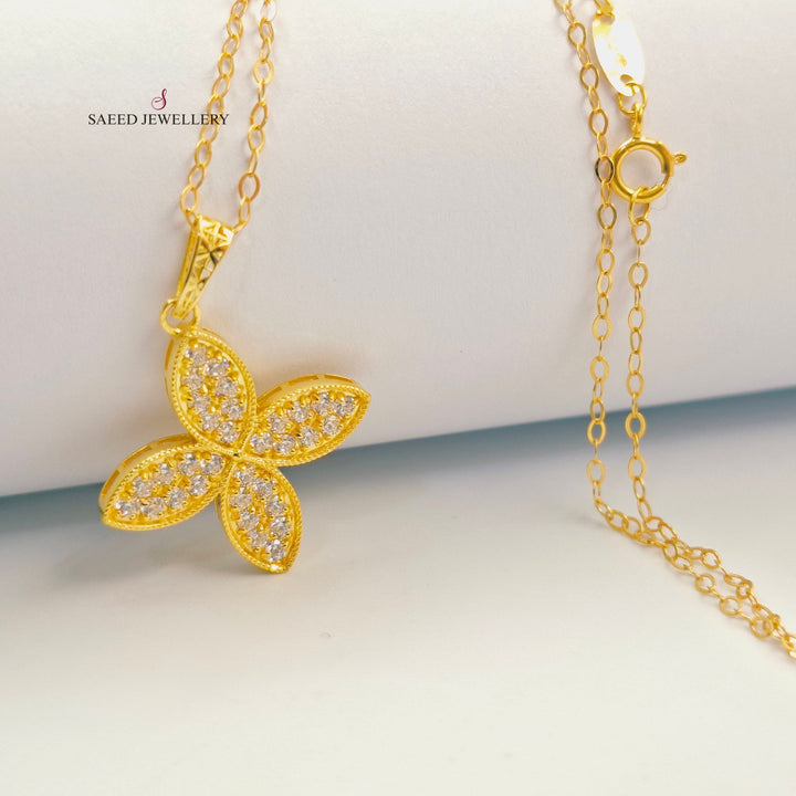 18K عقد وردة مرصع-مجوهرات الشيخ سعيد-Saeed Jewelry 