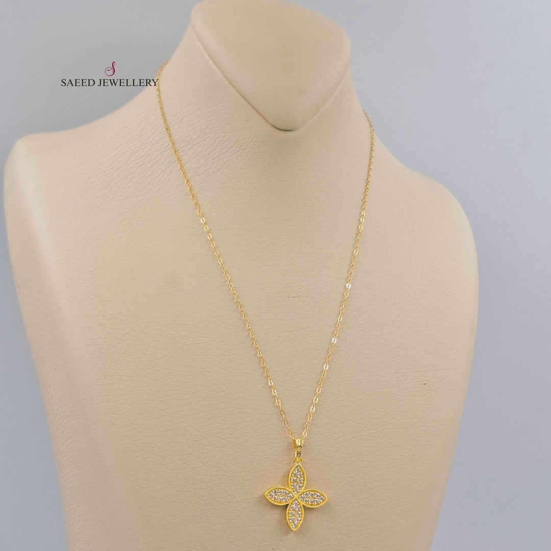 18K عقد وردة مرصع-مجوهرات الشيخ سعيد-Saeed Jewelry 