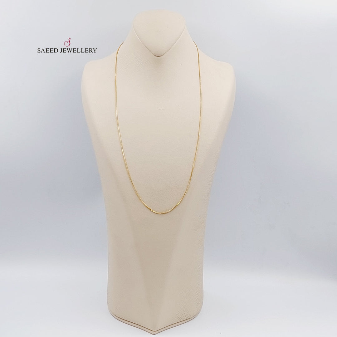 (1mm) Box Chain 60cm Made of 21K Yellow Gold by Saeed Jewelry-سنسال-ماليزي-60-سم-رفيع