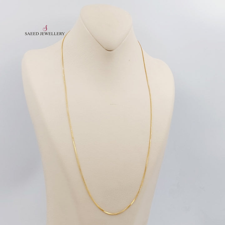 (1mm) Box Chain 60cm Made of 21K Yellow Gold by Saeed Jewelry-سنسال-ماليزي-60-سم-رفيع