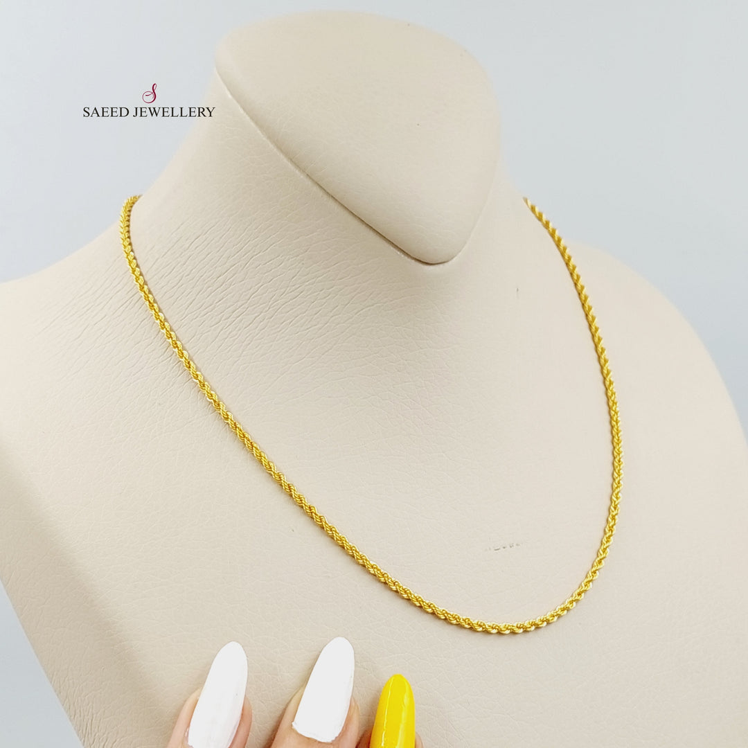 21K Gold 40cm Thin Rope Chain by Saeed Jewelry - Image 2