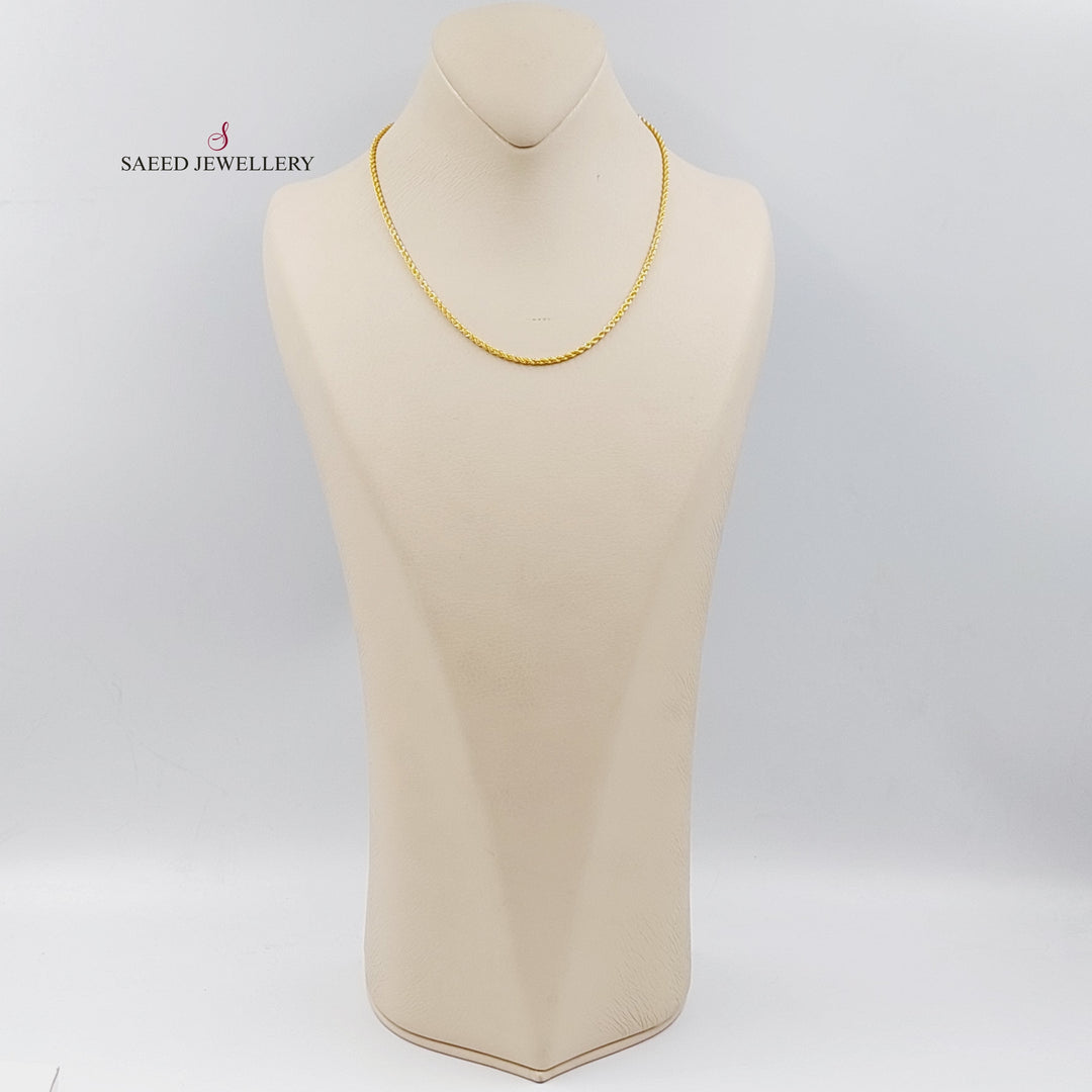 21K Gold 40cm Thin Rope Chain by Saeed Jewelry - Image 3