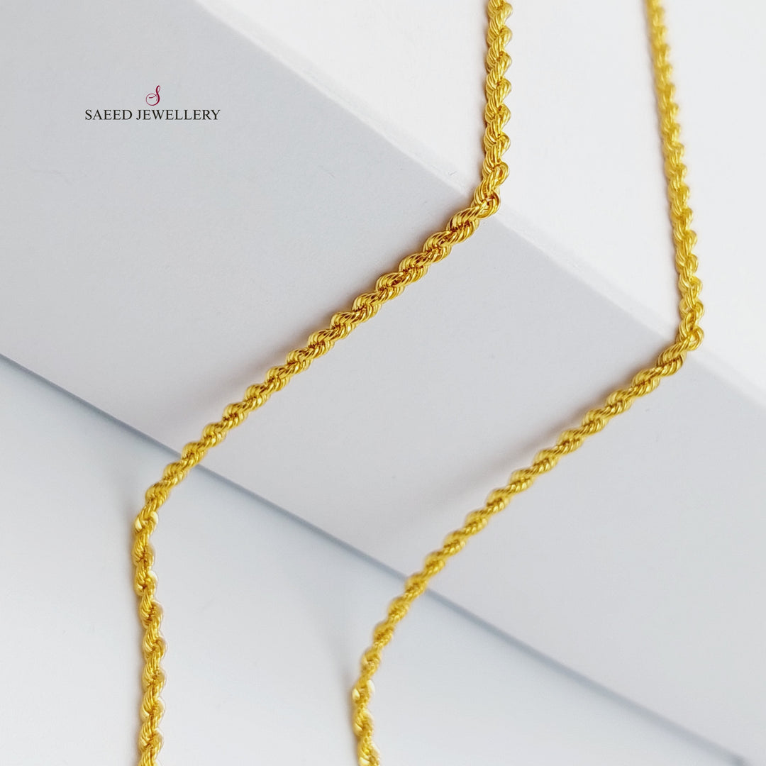 21K 70cm Thin Rope Chain Made of 21K Yellow Gold by Saeed Jewelry-سنسال-جدل-70-سم-رفيع