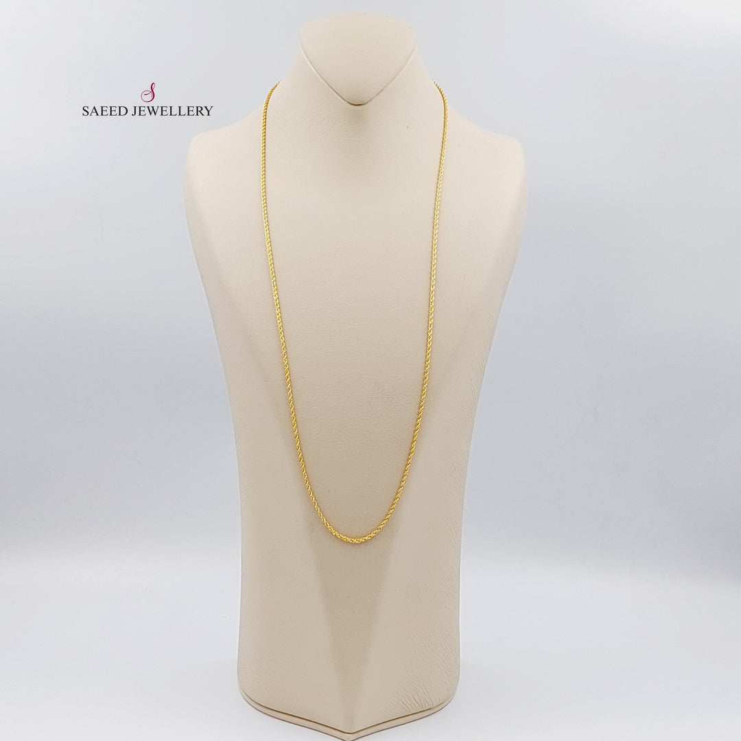 21K 70cm Thin Rope Chain Made of 21K Yellow Gold by Saeed Jewelry-سنسال-جدل-70-سم-رفيع