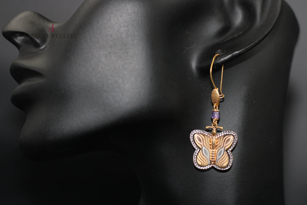 21K Butterfly Earrings Made of 21K Yellow Gold by Saeed Jewelry-حلق-فراشة-1