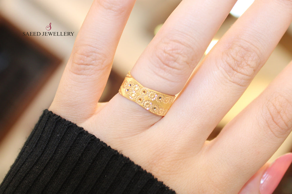 21K CNC Wedding Ring Made of 21K Yellow Gold by Saeed Jewelry-ذبلة-سي-ان-سي