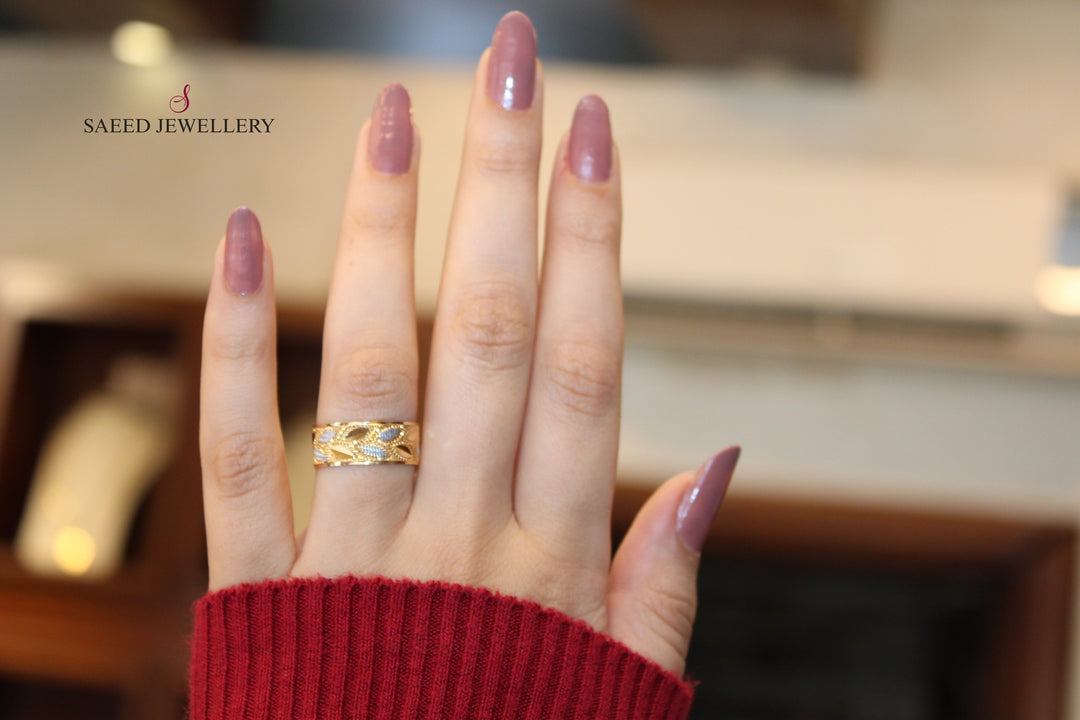 21K CNC Wedding Ring Made of 21K Yellow Gold by Saeed Jewelry-ذبله-cnc-ورق-الشجر-ملون