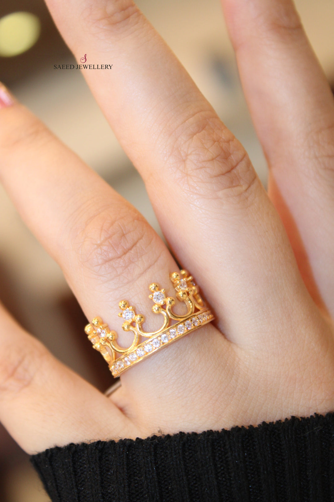 21K Crown Wedding Ring Made of 21K Yellow Gold by Saeed Jewelry-ذبلة-التاج