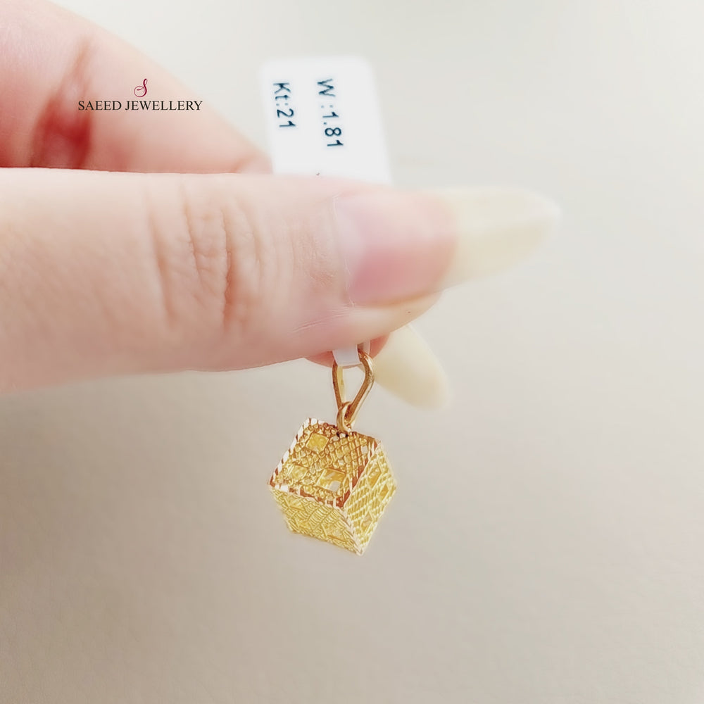 21K Cube Pendant Made of 21K Yellow Gold by Saeed Jewelry-23796
