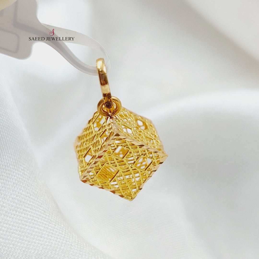 21K Cube Pendant Made of 21K Yellow Gold by Saeed Jewelry-23796
