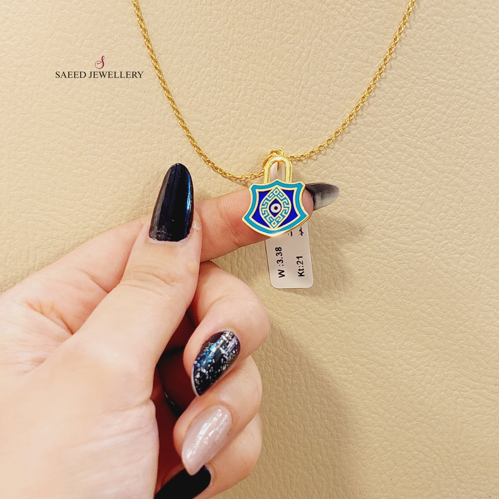 21K Enamel Lock Pendant Made of 21K Yellow Gold by Saeed Jewelry-تعليقة-قفل-مينا