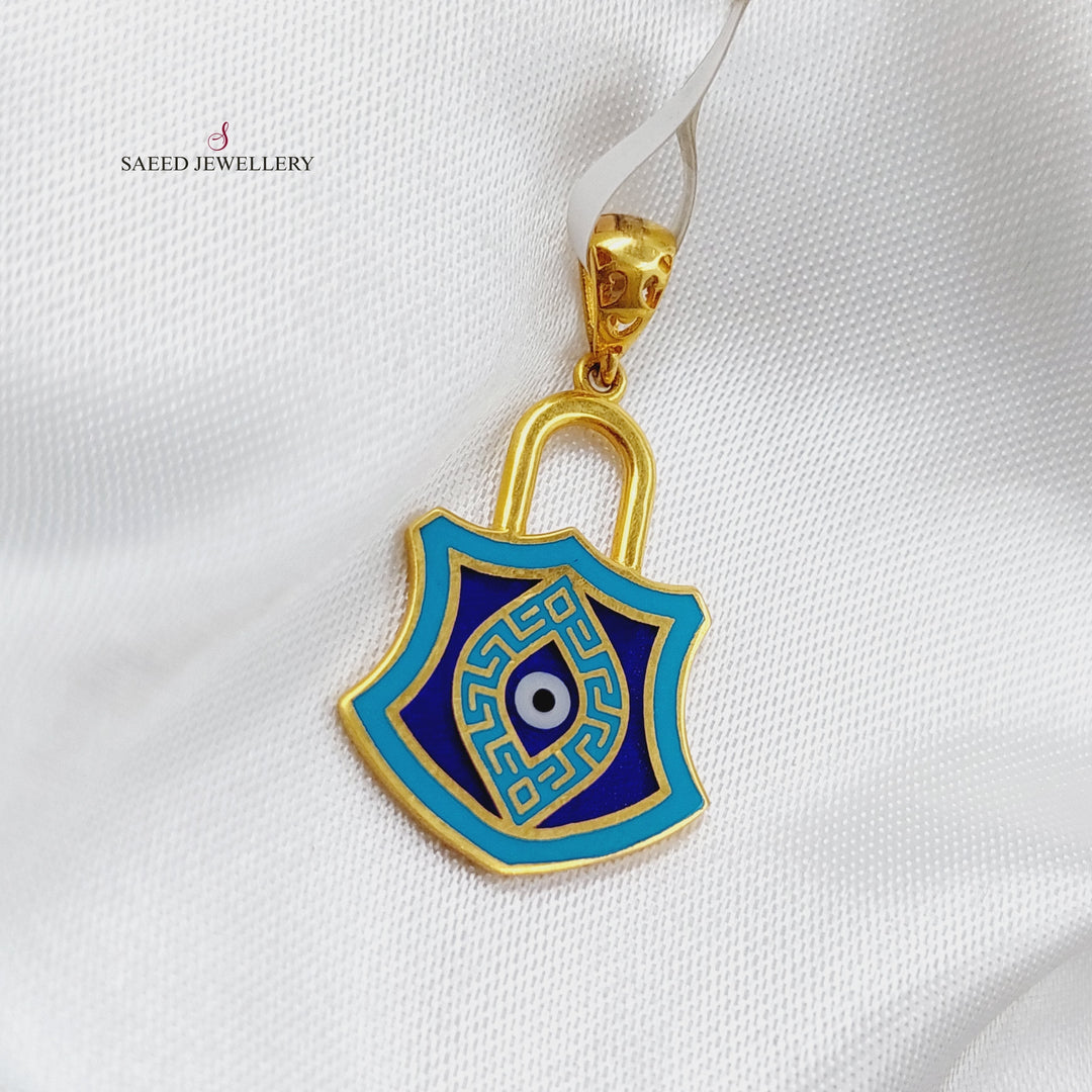 21K Enamel Lock Pendant Made of 21K Yellow Gold by Saeed Jewelry-تعليقة-قفل-مينا