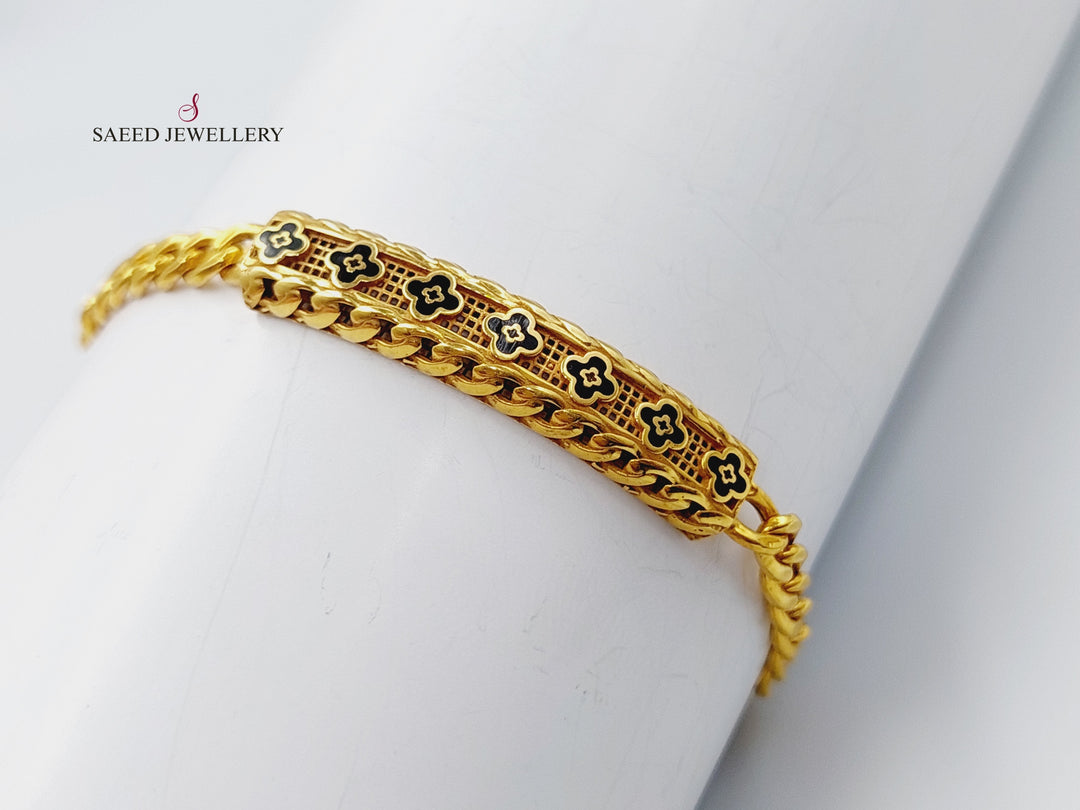 21K Enamel Zirconia Bracelet Made of 21K Yellow Gold by Saeed Jewelry-اسوارة-كارتير-مينا-2