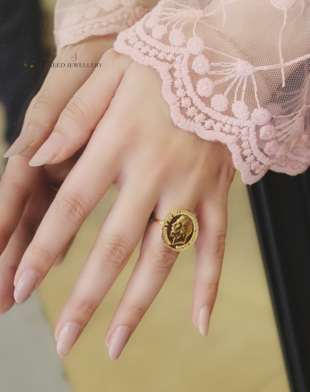 21K Gold English Lira Ring by Saeed Jewelry - Image 2