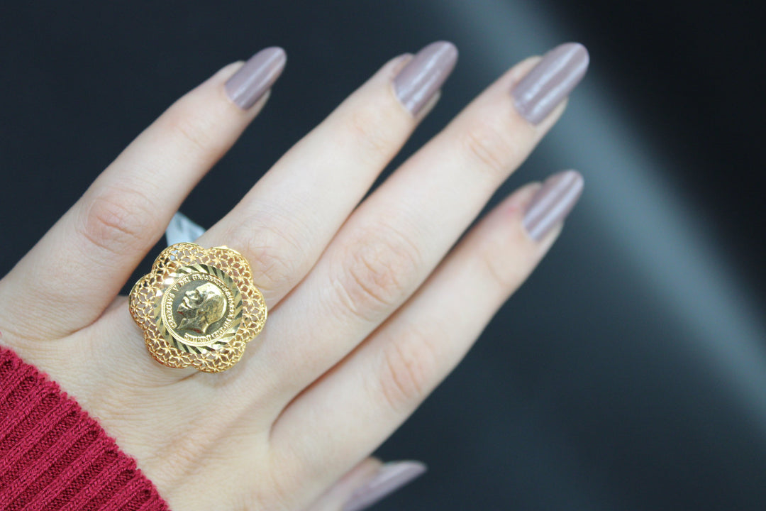 21K Gold English Lira lira Ring by Saeed Jewelry - Image 8