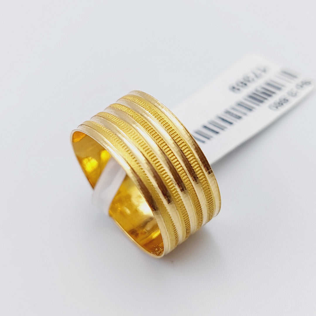 21K Engraved Wedding Ring Made of 21K Yellow Gold by Saeed Jewelry-ذبلة-مخطط