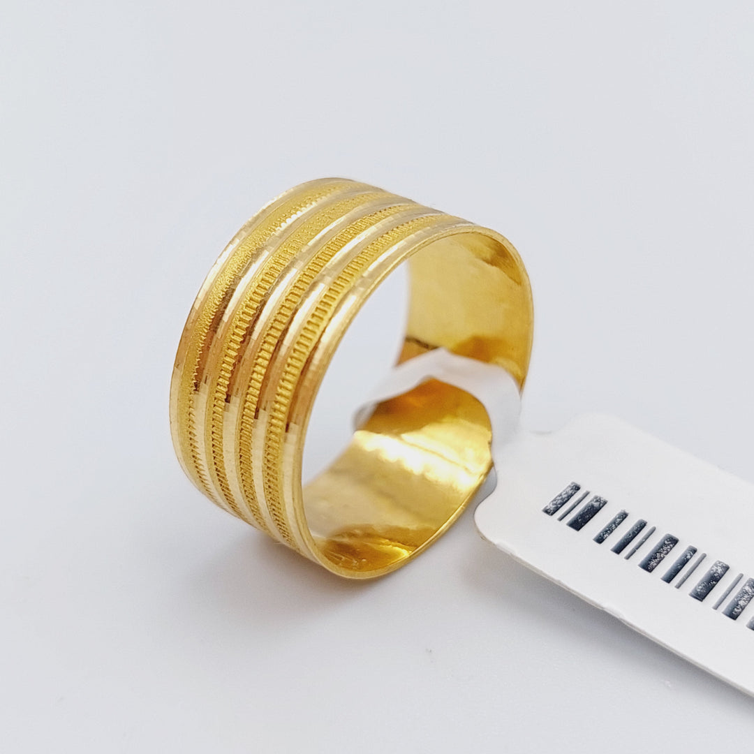 21K Engraved Wedding Ring Made of 21K Yellow Gold by Saeed Jewelry-ذبلة-مخطط