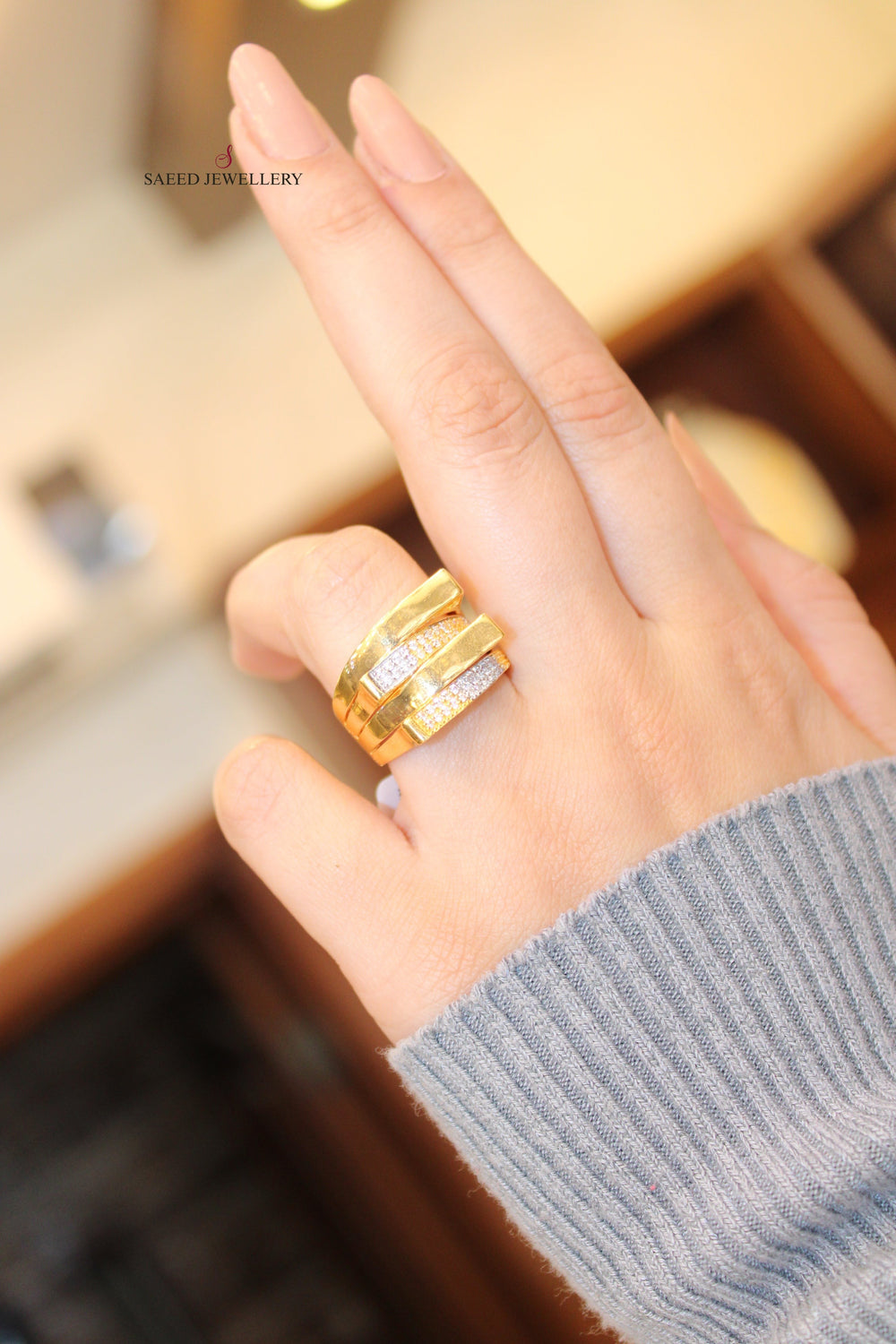 21K Fancy Ring Made of 21K Yellow Gold by Saeed Jewelry-15018