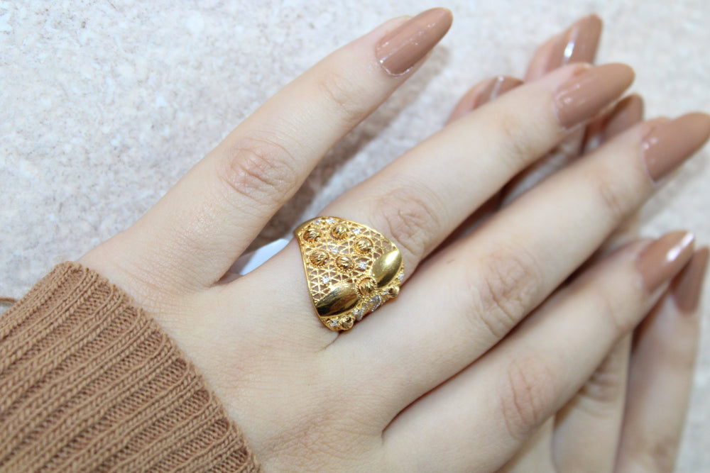 21K Fancy Ring Made of 21K Yellow Gold by Saeed Jewelry-خاتم-اكسترا-48
