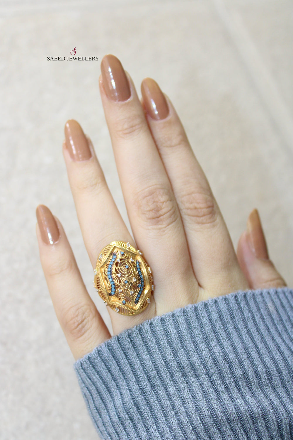 21K Fancy Zirconia Ring Made of 21K Yellow Gold by Saeed Jewelry-خاتم-محجر-اكسترا-7