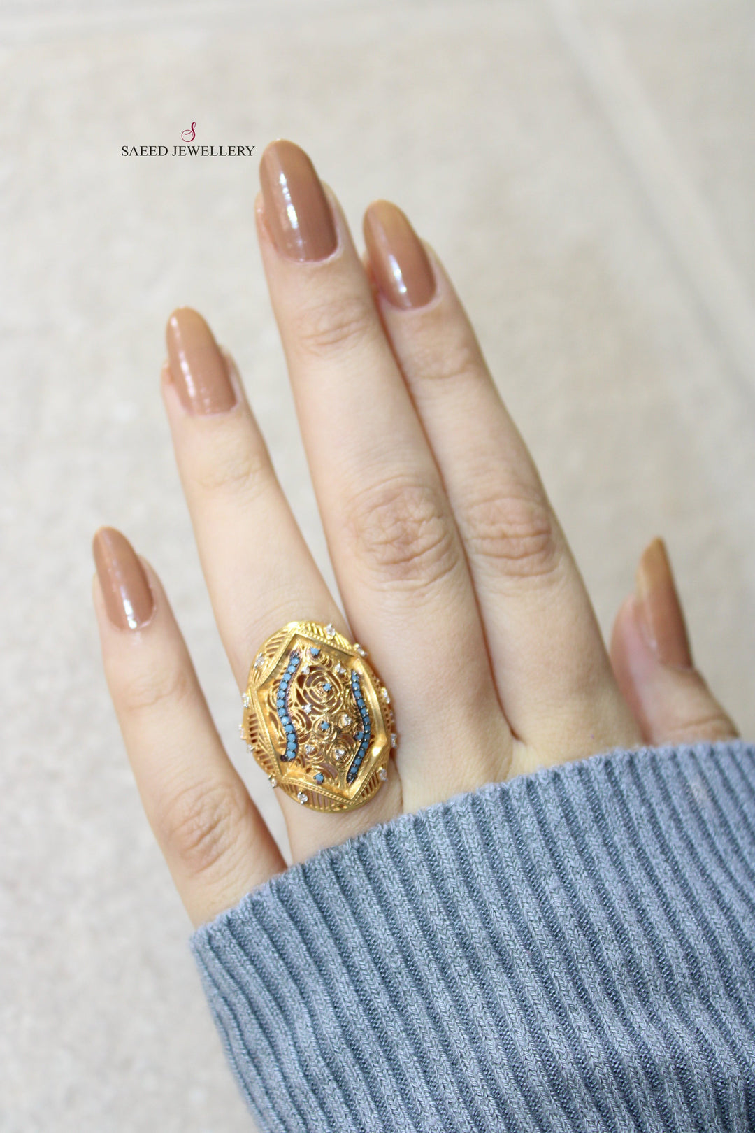 21K Gold Fancy Zirconia Ring by Saeed Jewelry - Image 2