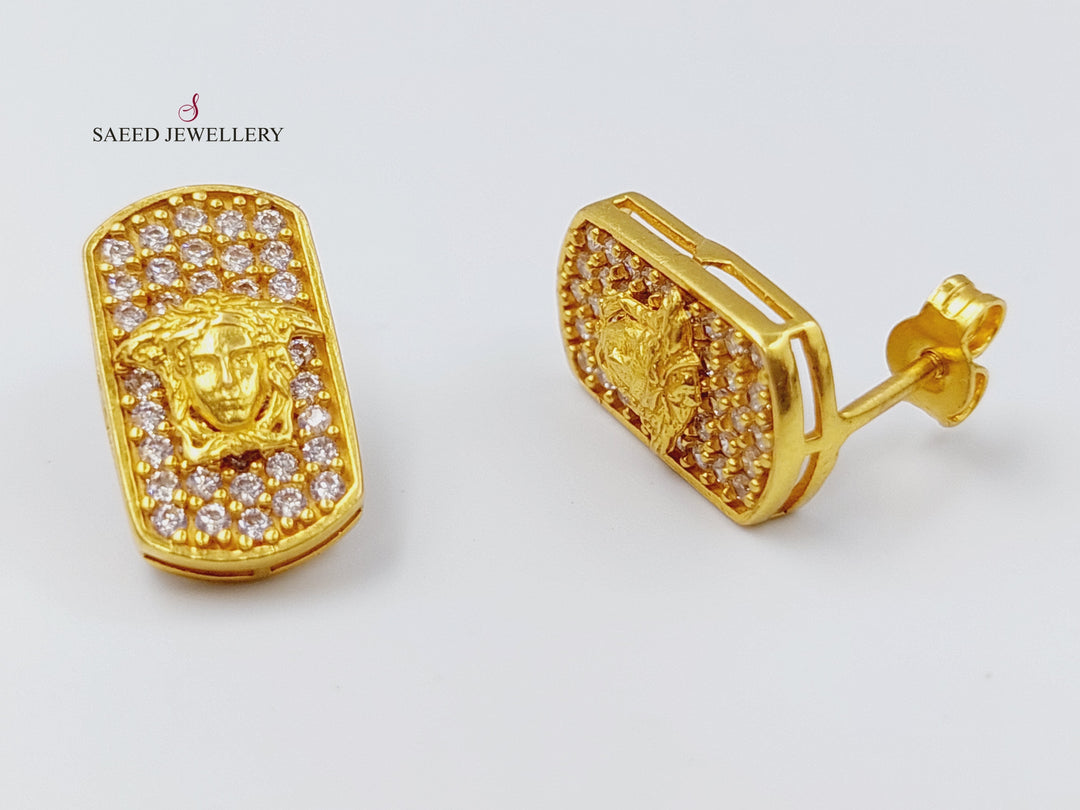 21K Gold Fancy screw Earrings by Saeed Jewelry - Image 3