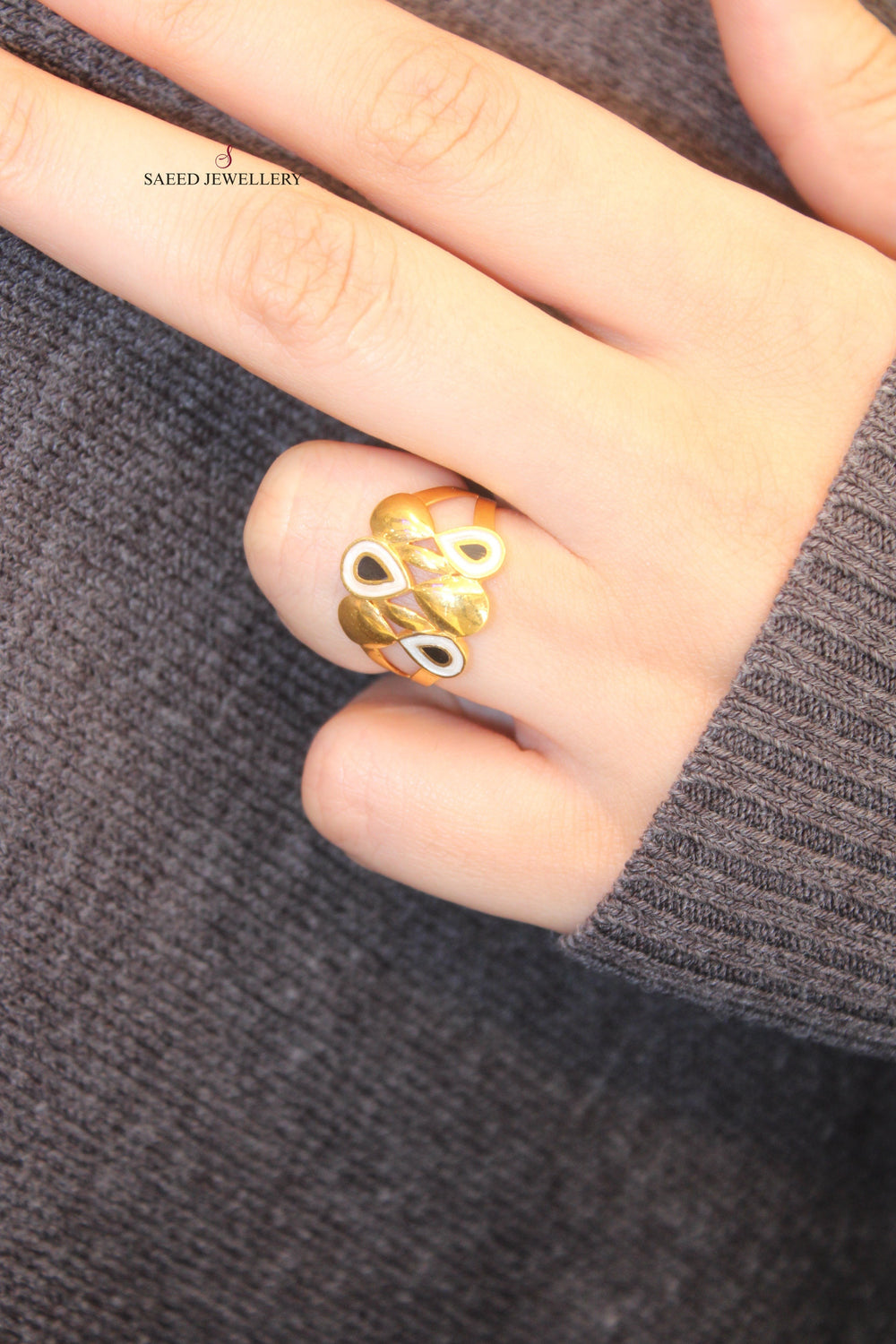 21K Farfasha Ring Made of 21K Yellow Gold by Saeed Jewelry-خاتم-فرفشة