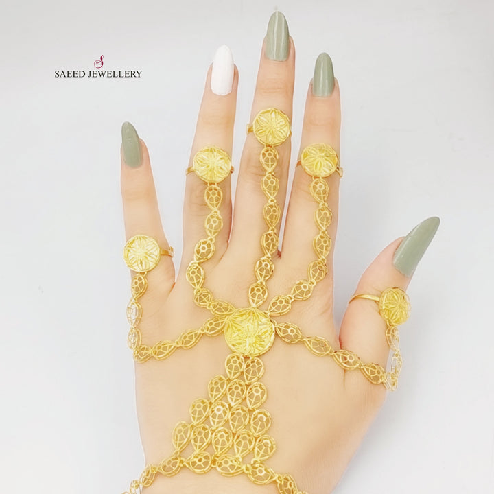 21K Five Rings Kuwaiti Hand Bracelet Made of 21K Yellow Gold by Saeed Jewelry-26739