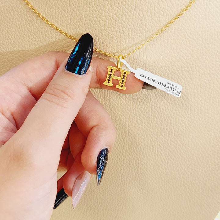 21K H Letter Pendant Made of 21K Yellow Gold by Saeed Jewelry-h-تعليقة-حرف