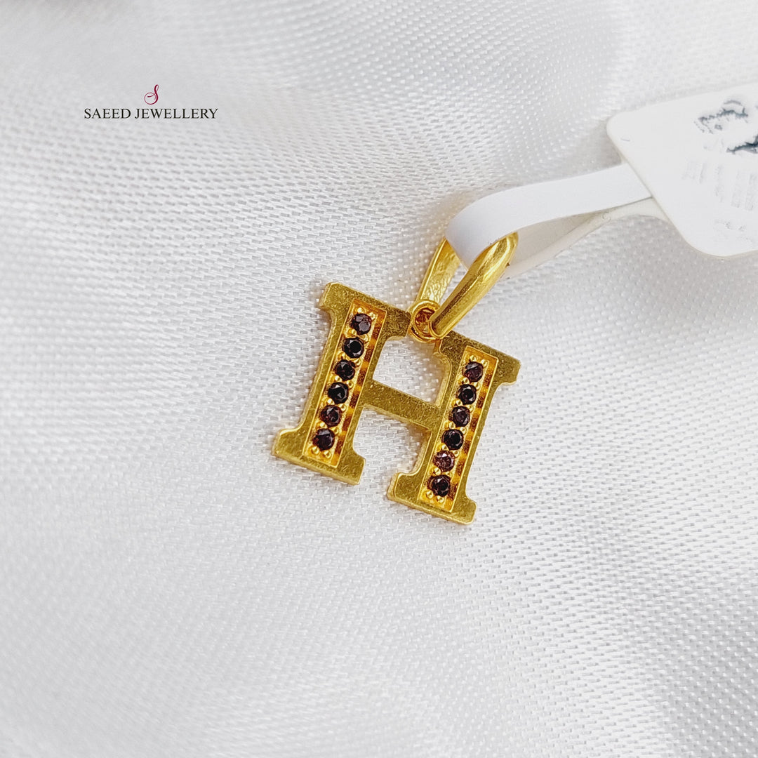 21K H Letter Pendant Made of 21K Yellow Gold by Saeed Jewelry-h-تعليقة-حرف