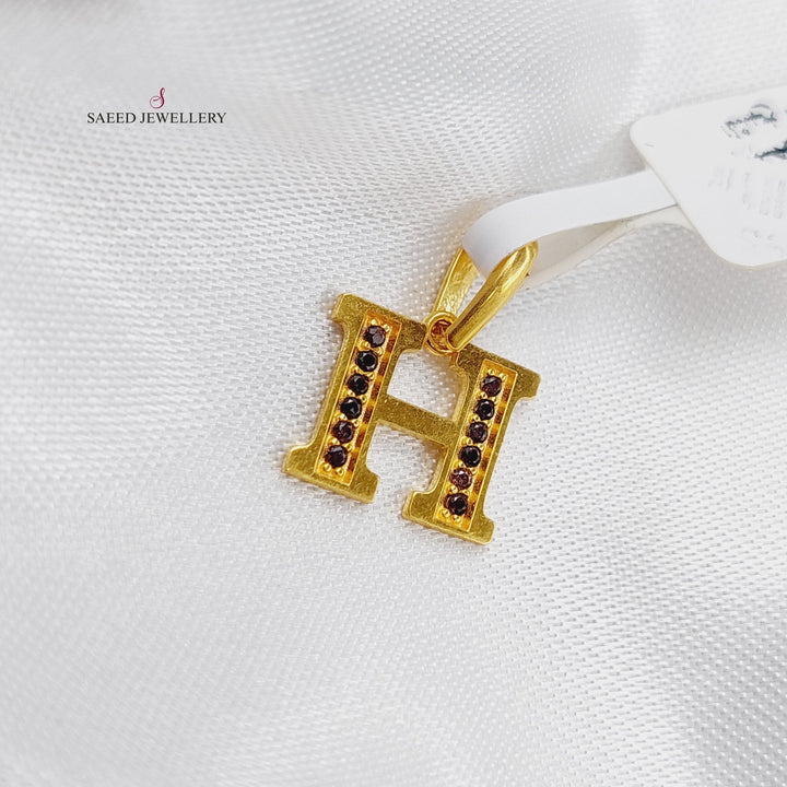 21K H Letter Pendant Made of 21K Yellow Gold by Saeed Jewelry-h-تعليقة-حرف