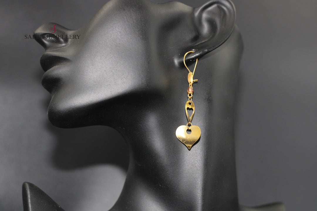 21K Heart Earrings Made of 21K Yellow Gold by Saeed Jewelry-حلق-سوبر-اكسترا