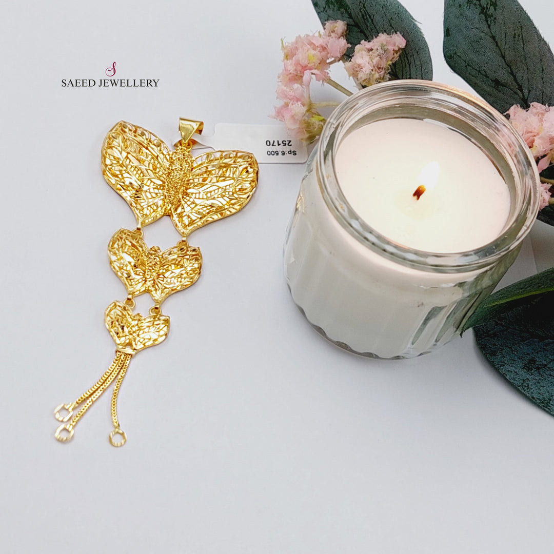 21K Kuwaiti Butterfly Pendant Made of 21K Yellow Gold by Saeed Jewelry-25170