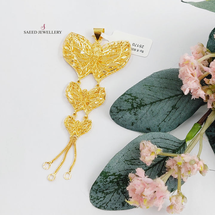 21K Kuwaiti Butterfly Pendant Made of 21K Yellow Gold by Saeed Jewelry-25170
