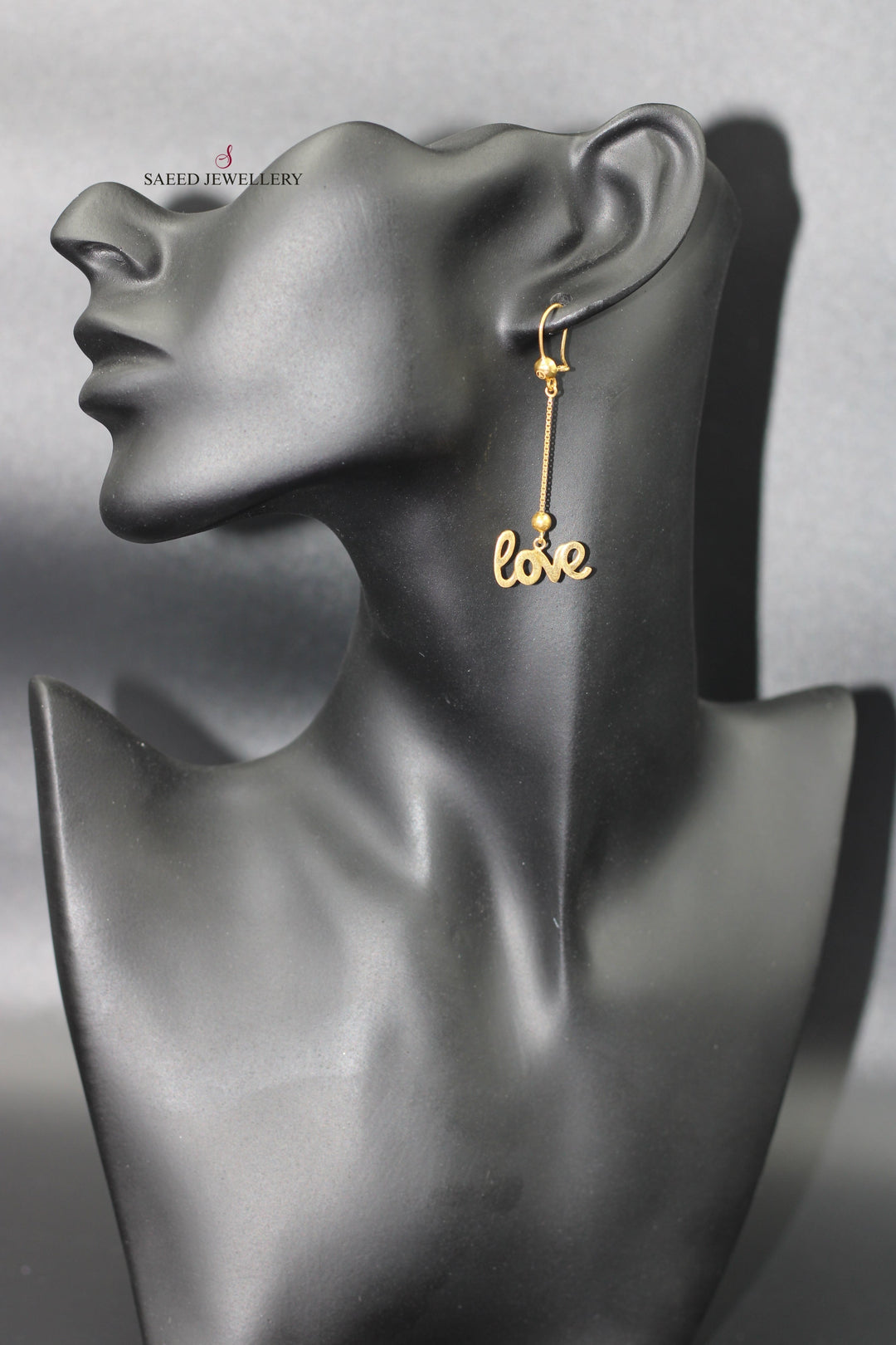 21K Gold LOVE Earrings by Saeed Jewelry - Image 3