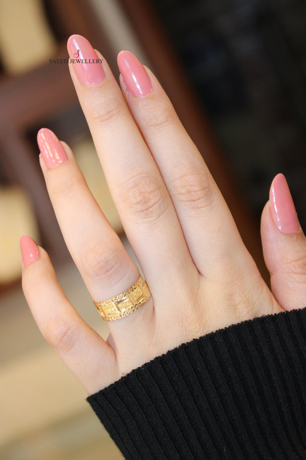 21K Laser Wedding Ring Made of 21K Yellow Gold by Saeed Jewelry-ذبلة-محلي