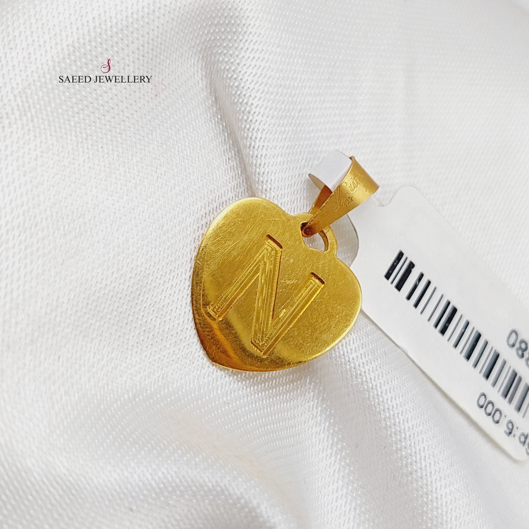 21K Letter N Pendant Made of 21K Yellow Gold by Saeed Jewelry-18880