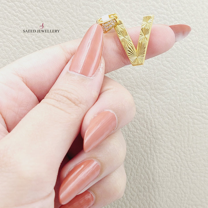 21K Gold Letter V Pendant by Saeed Jewelry - Image 4