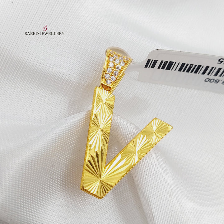 21K Letter V Pendant Made of 21K Yellow Gold by Saeed Jewelry-22275
