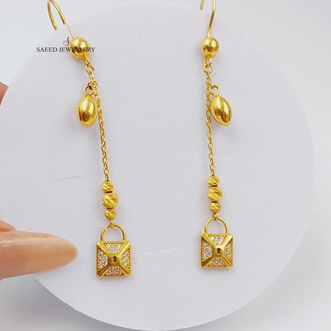 21K Lock Earrings Made of 21K Yellow Gold by Saeed Jewelry-حلق-اكسترا-قفل
