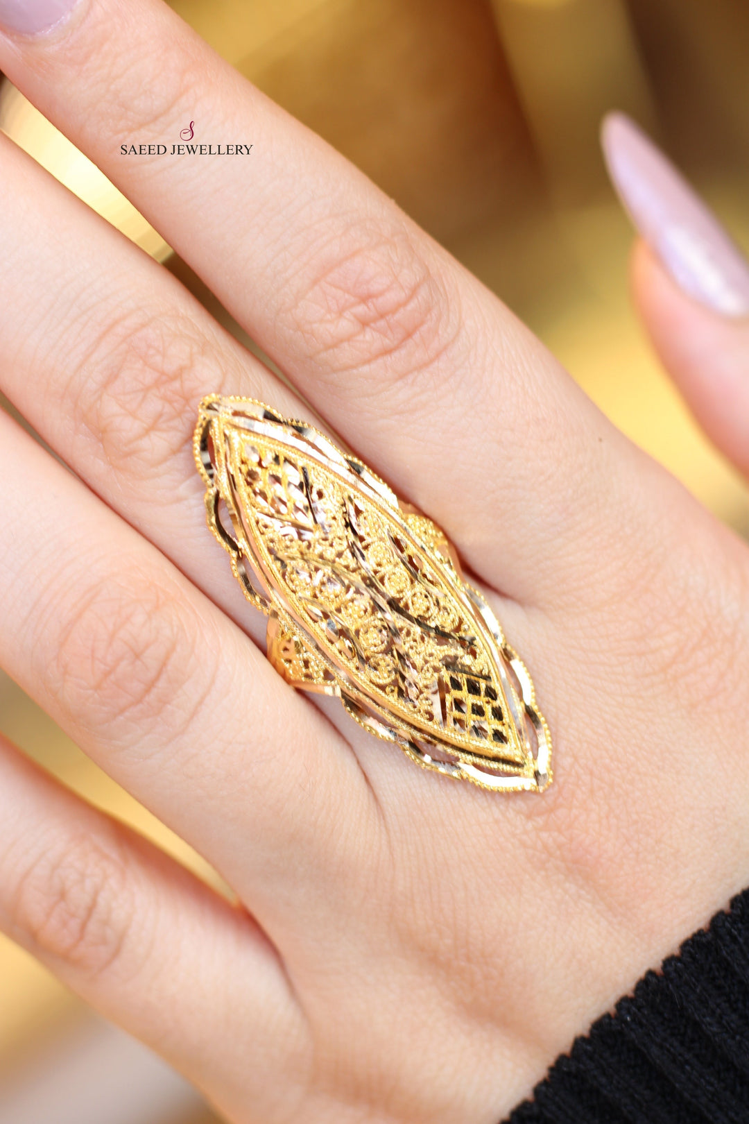 21K Gold Long Indian Ring by Saeed Jewelry - Image 2