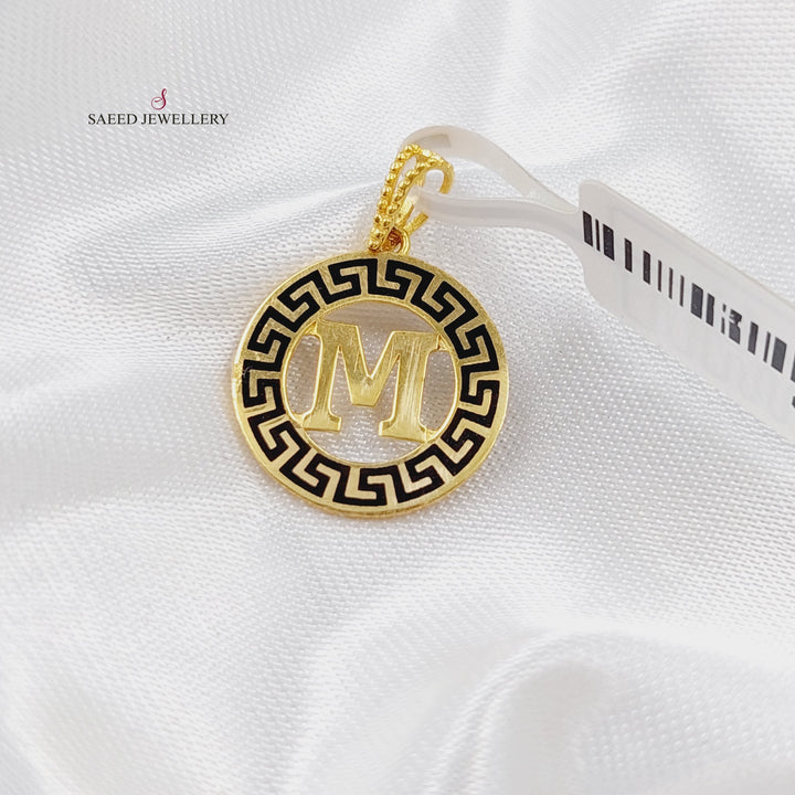 21K M Letter Pendant Made of 21K Yellow Gold by Saeed Jewelry-m-تعليقة-حرف-فرزاتشي