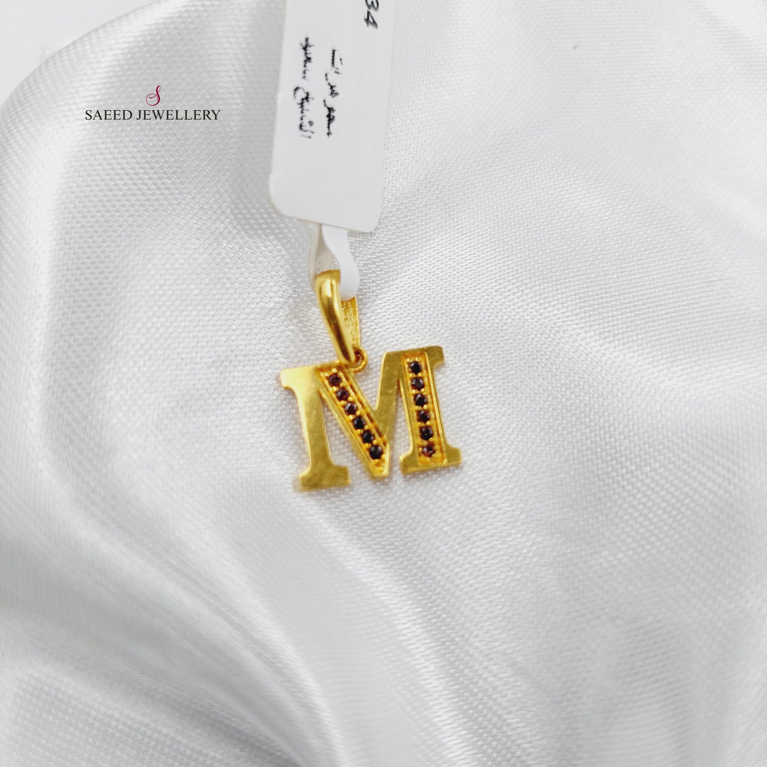 21K M Letter Pendant Made of 21K Yellow Gold by Saeed Jewelry-تعليقه-حرف-مستورد