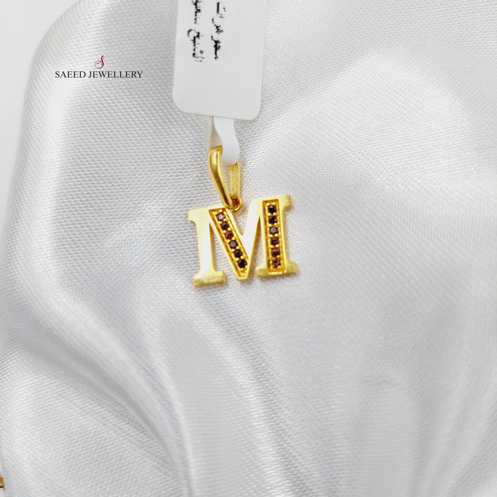 21K M Letter Pendant Made of 21K Yellow Gold by Saeed Jewelry-تعليقه-حرف-مستورد