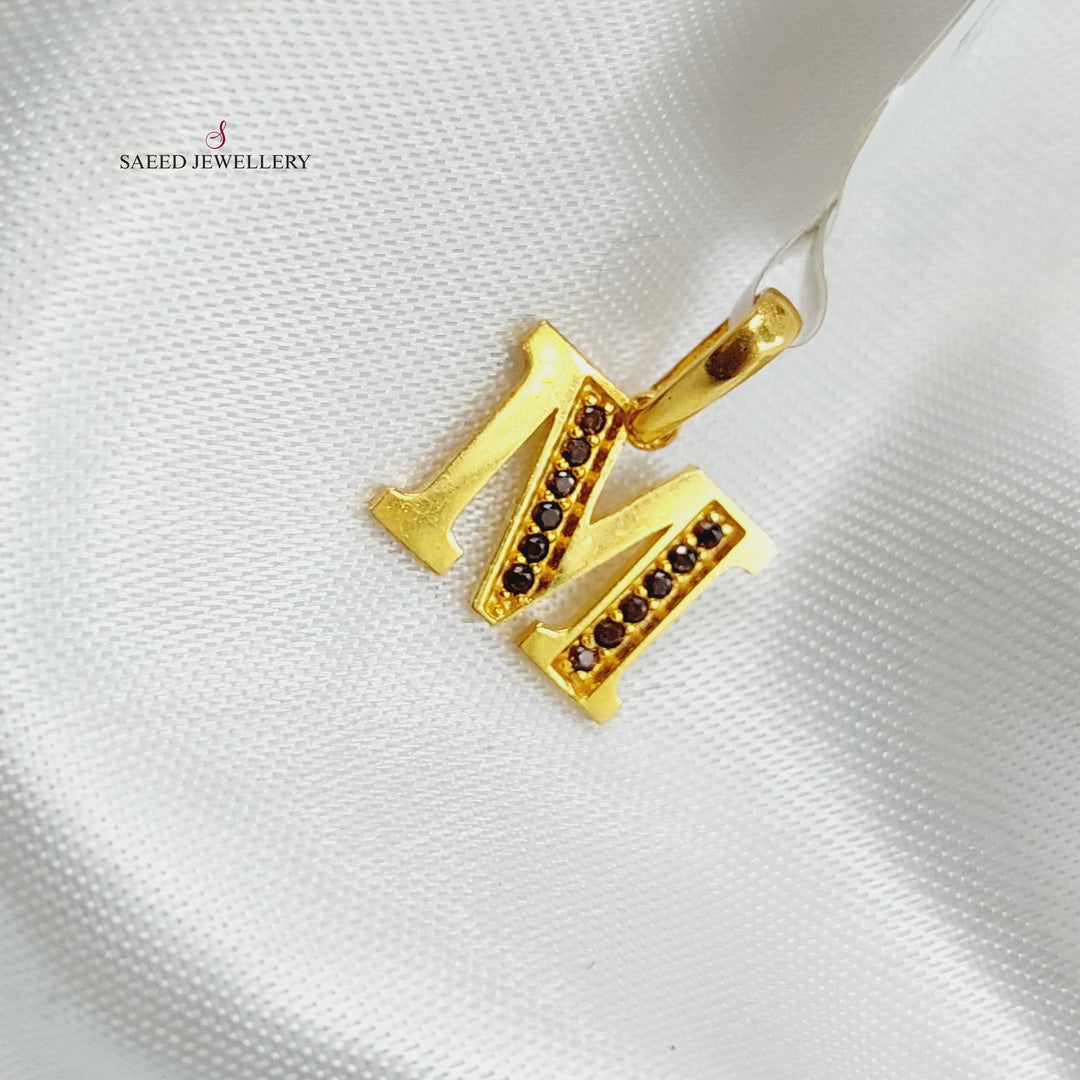 21K M Letter Pendant Made of 21K Yellow Gold by Saeed Jewelry-تعليقه-حرف-مستورد