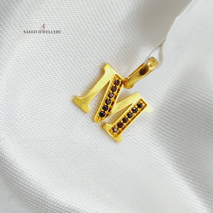 21K M Letter Pendant Made of 21K Yellow Gold by Saeed Jewelry-تعليقه-حرف-مستورد