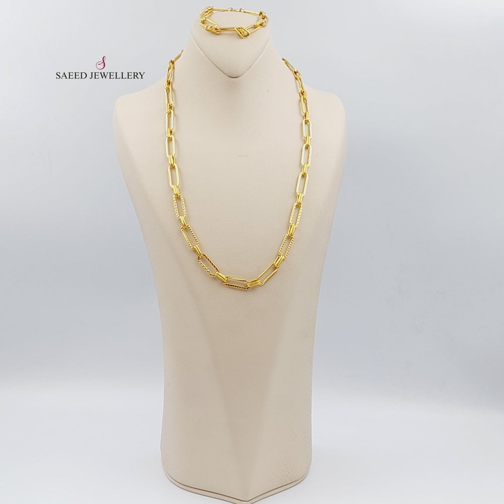 21K Paperclip Necklace without bracelet Made of 21K Yellow Gold by Saeed Jewelry-عقد-تيفاني