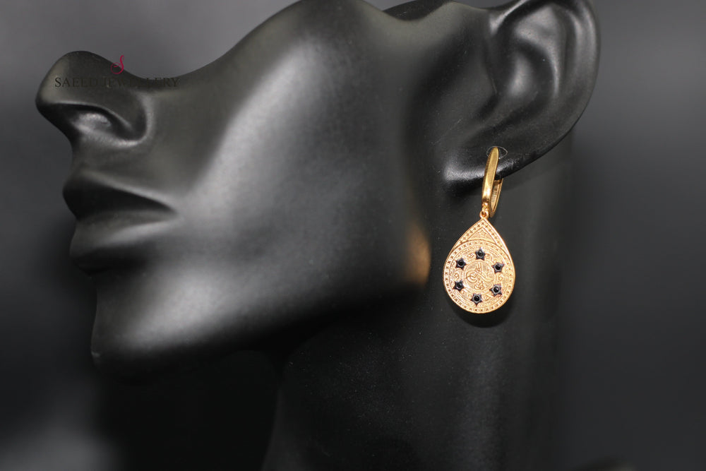 21K Rashadi Earrings Made of 21K Yellow Gold by Saeed Jewelry-حلق-مستورد-3